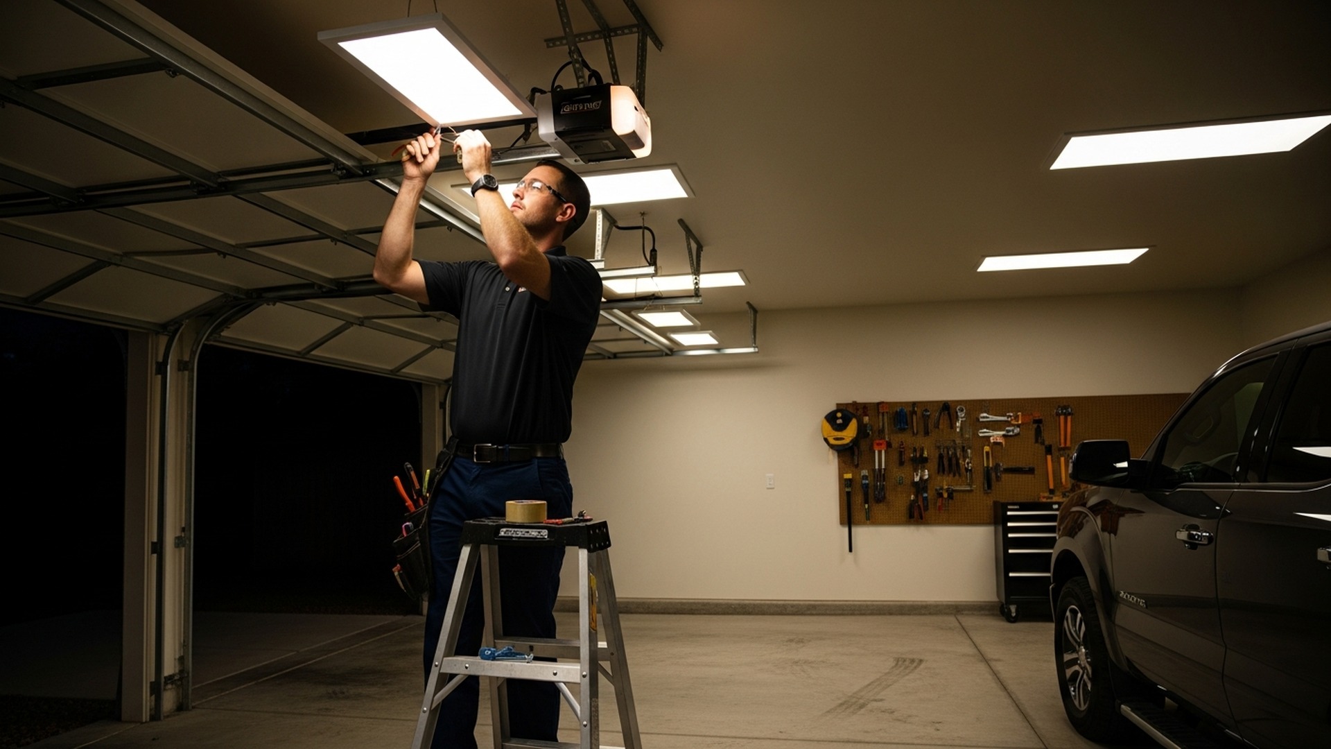Professional garage lighting installation by Larry's Lights Las Vegas